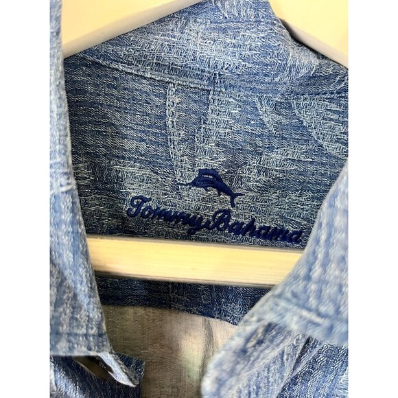 Tommy Bahama Mens Blue Palm Tree Print Short Sleeve Button-Up Shirt Large Casual - Picture 3 of 11